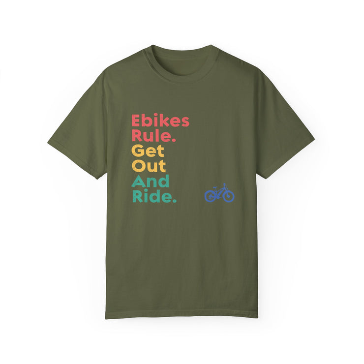 Garment-Dyed T-shirt: Ebike-Escapes Electric Bicycle Shop in Darmstadt, Indiana - Ebikes Rule